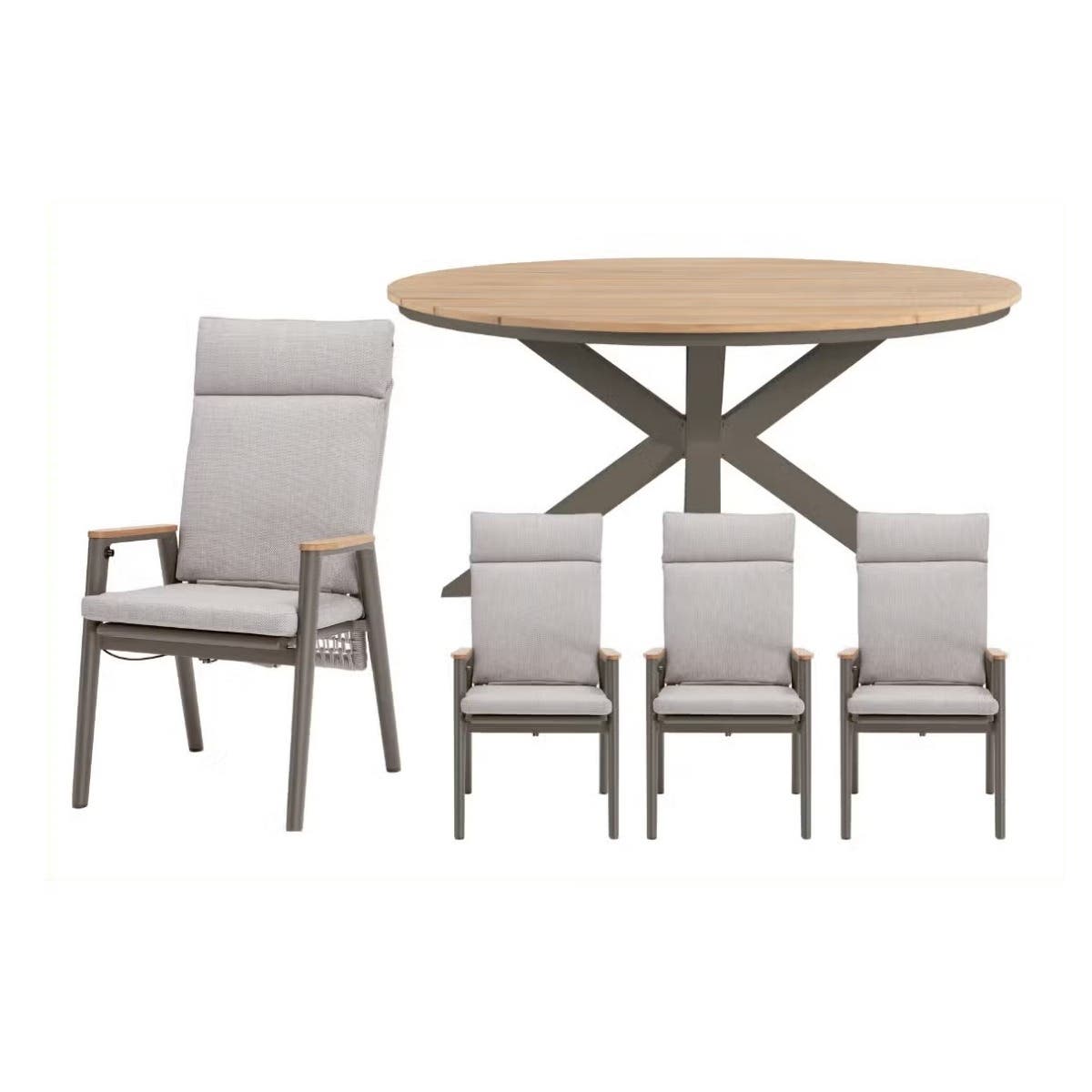 Royal Seasons Diningset 4-zits Portland Hoog Teak Rond Espresso