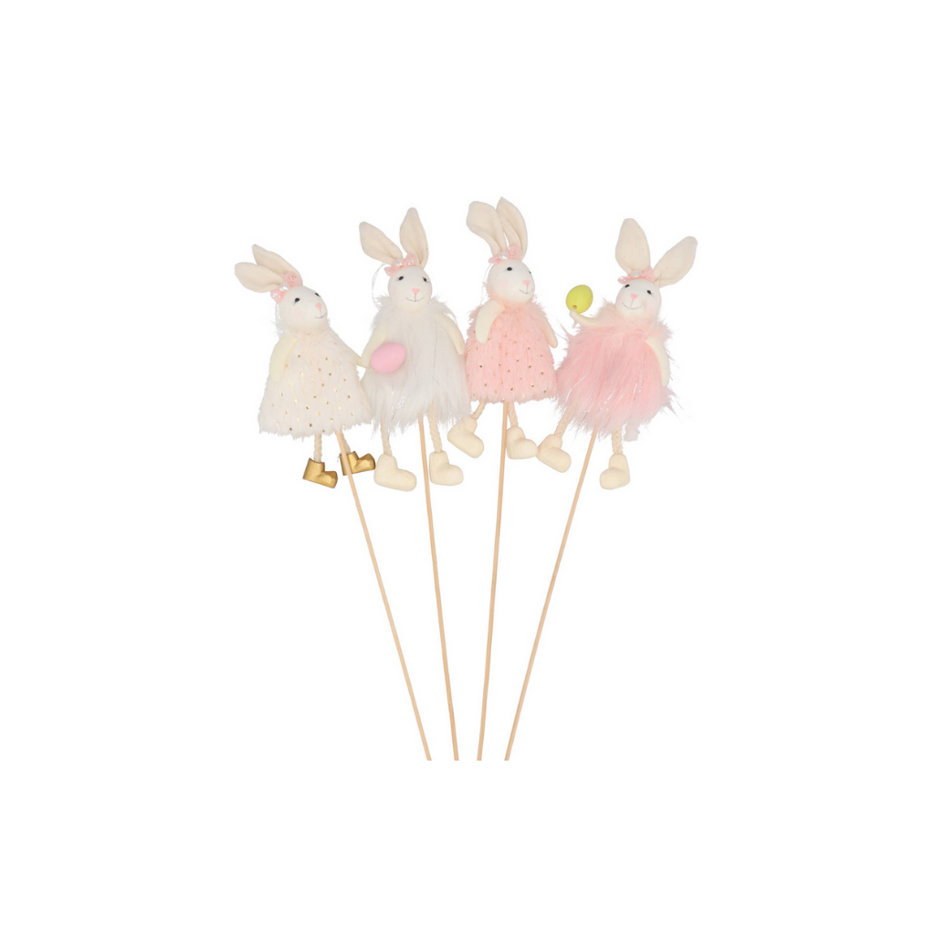 Easter Stick Fluffy Bunny White/Pink