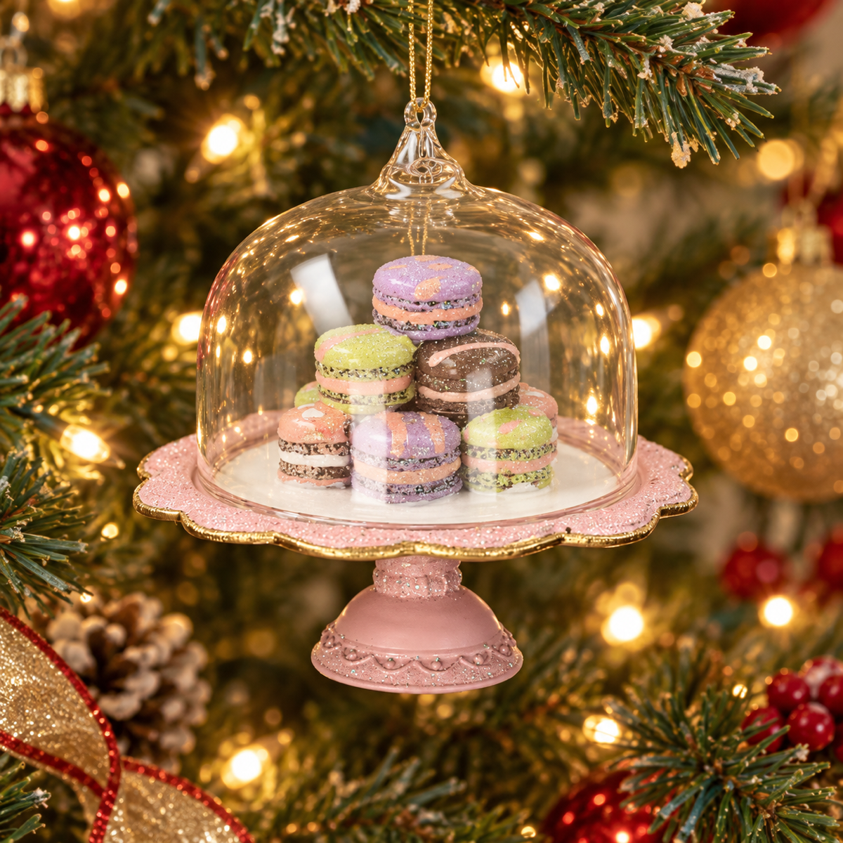 HD Collection Kerstornament Macaron Taartplateau Polyresin Multi 10.8 x 10.8 x 9.5 cm