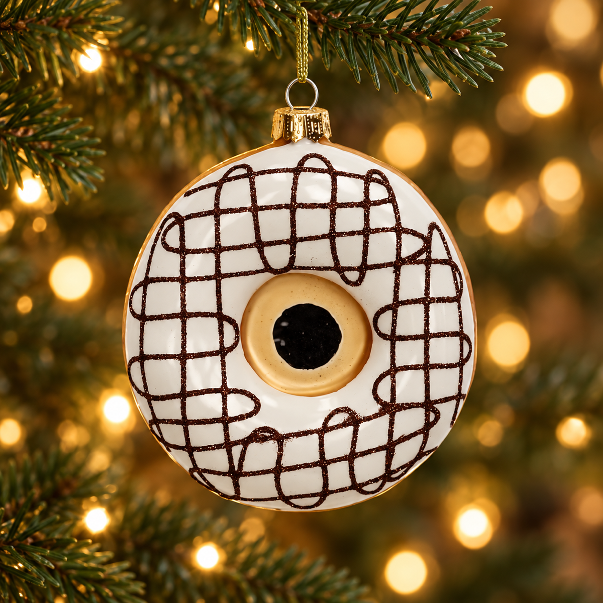 HD Collection Kerstornament Donut Glas Wit 9.3 x 3 x 11.1 cm