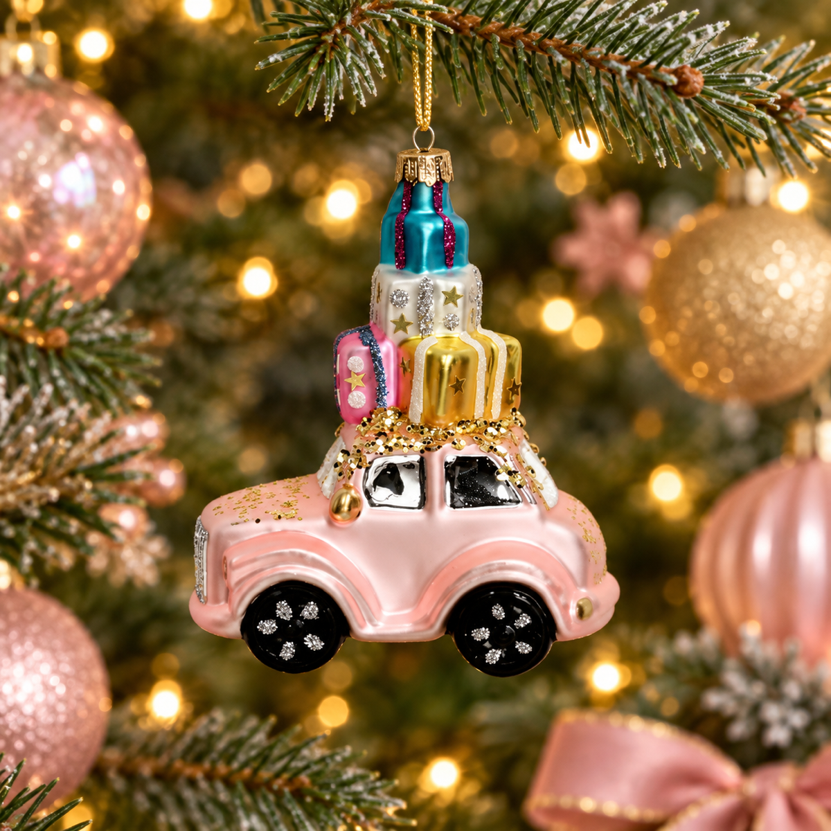 HD Collection Kerstornament Auto Glas Mix 9.4 x 5.7 x 12 cm