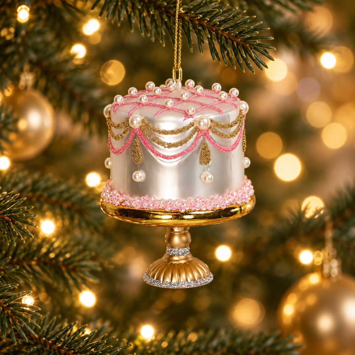 HD Collection Kerstornament Cake Stand Glas Wit 7.6 x 7.6 x 11.4 cm
