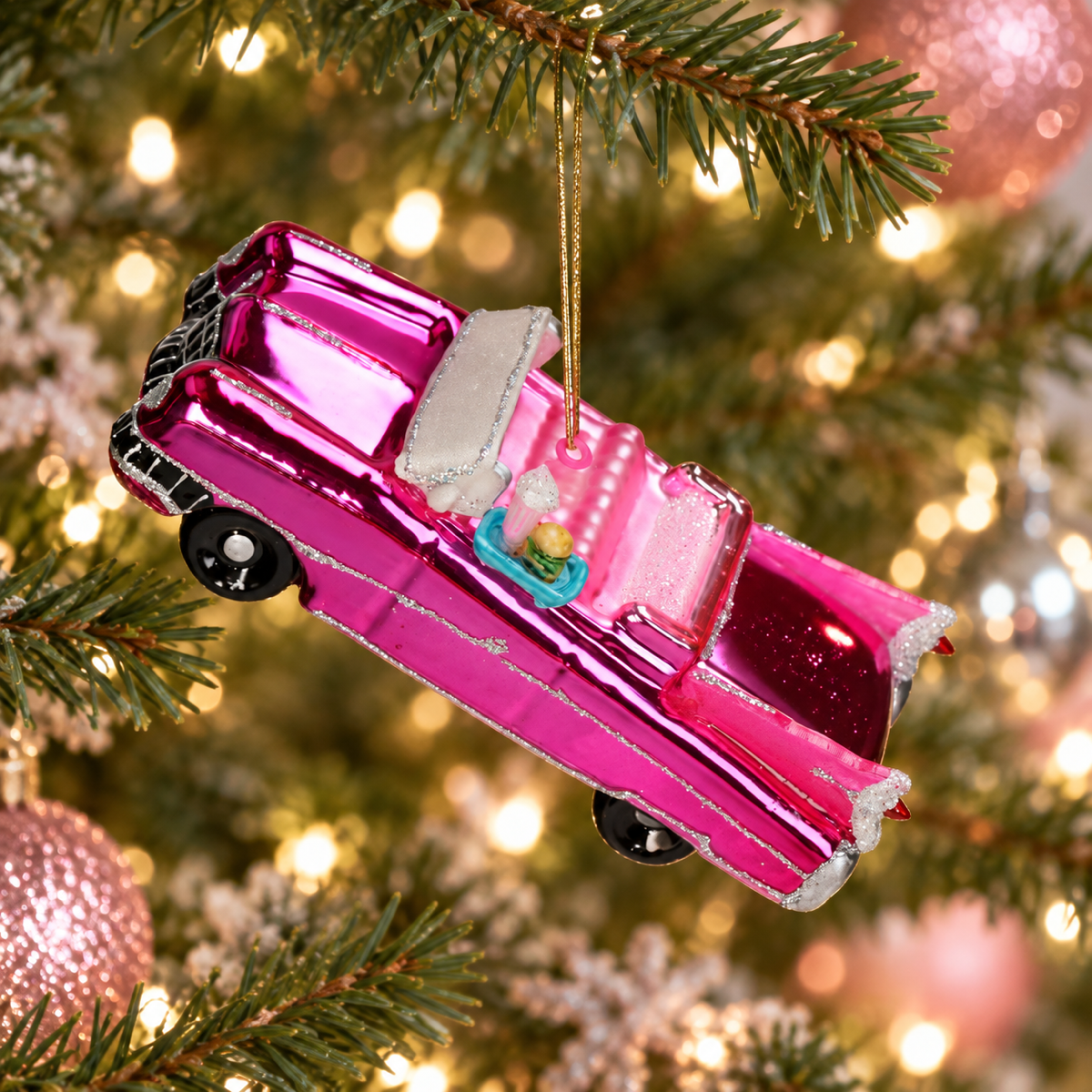 HD Collection Kerstornament Cadillac Glas Roze 6.2 x 13.4 x 5.3 cm