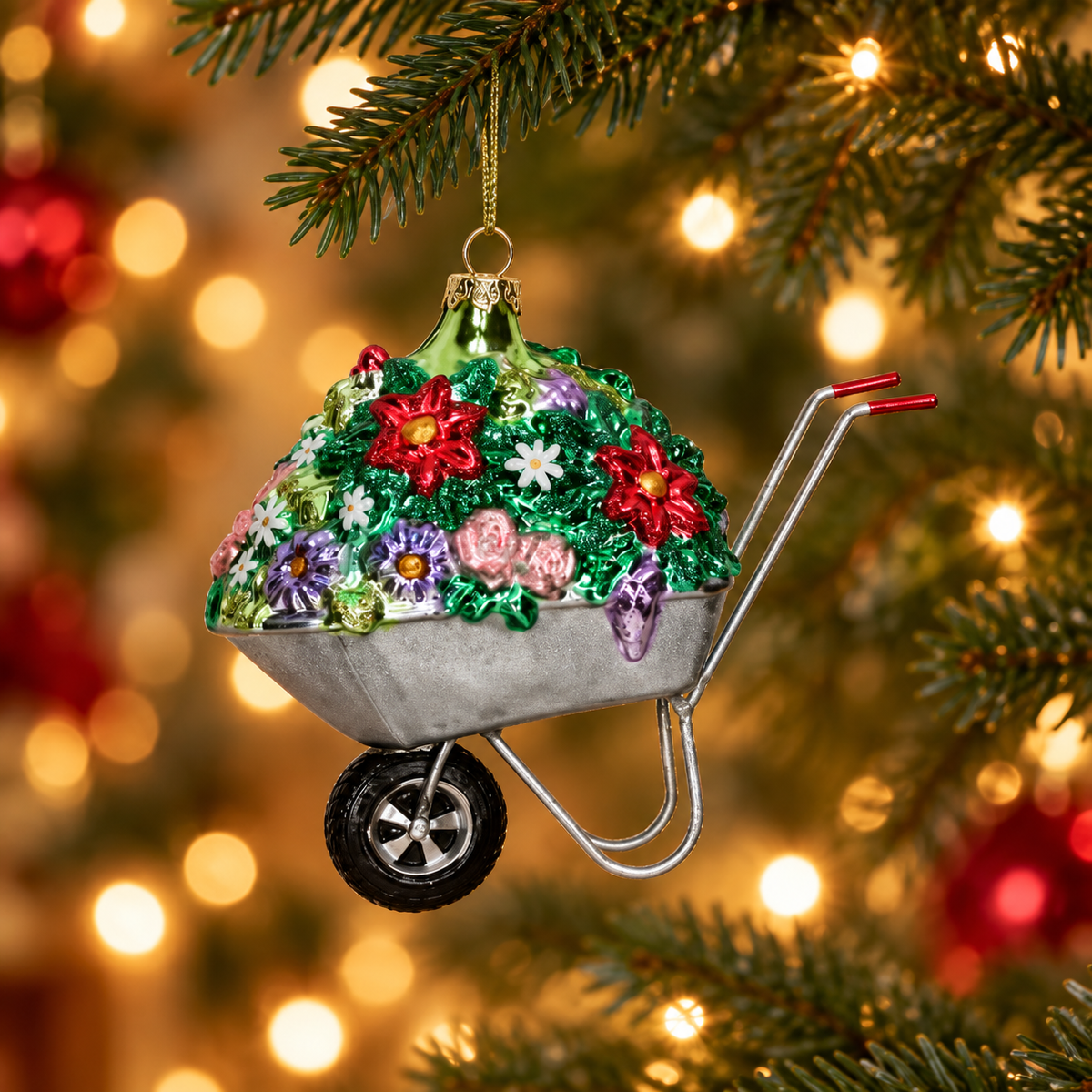 HD Collection Kerstornament Kruiwagen Glas Mult 7 x 13.3 x 11.4 cm