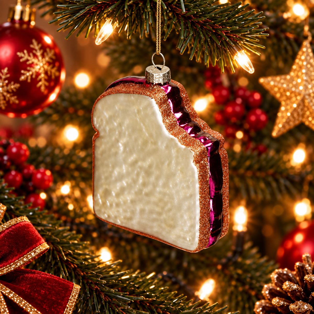 HD Collection Kerstornament Plakje Brood Glas Wit 9 x 3.2 x 10.7 cm