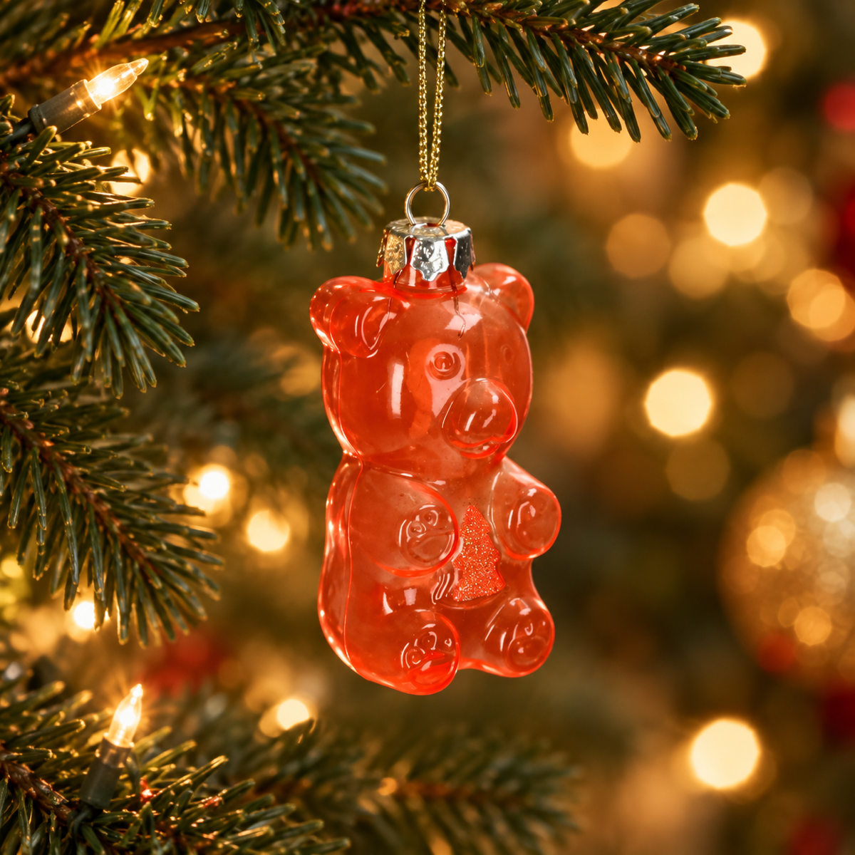 HD Collection Kerstornament Snoep Beertje Oranje 3.8 x 3.8 x 8.3 cm