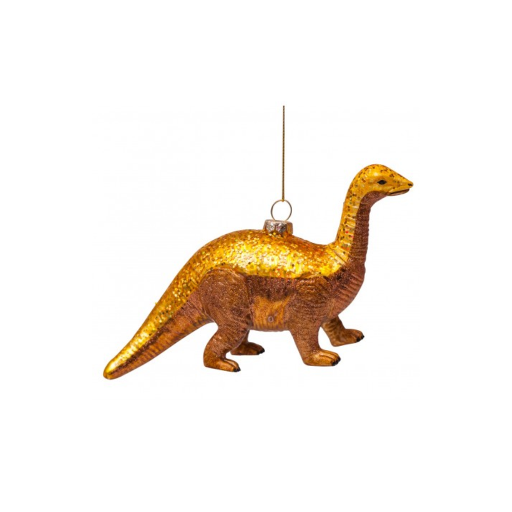 Vondels Kersthanger Dinosaures goud met glitters 14 cm