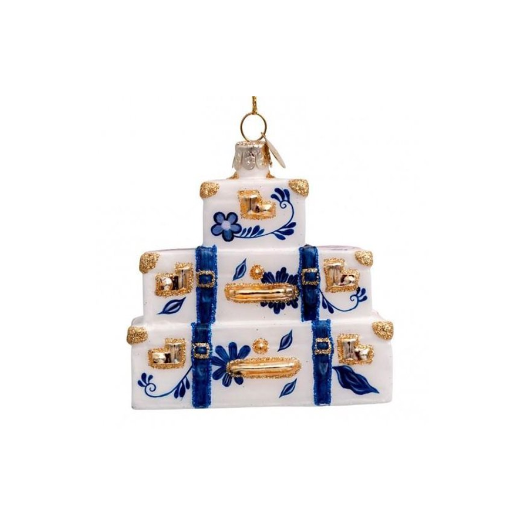 Vondels Kersthanger goud/blauwe delft koffer 9 cm