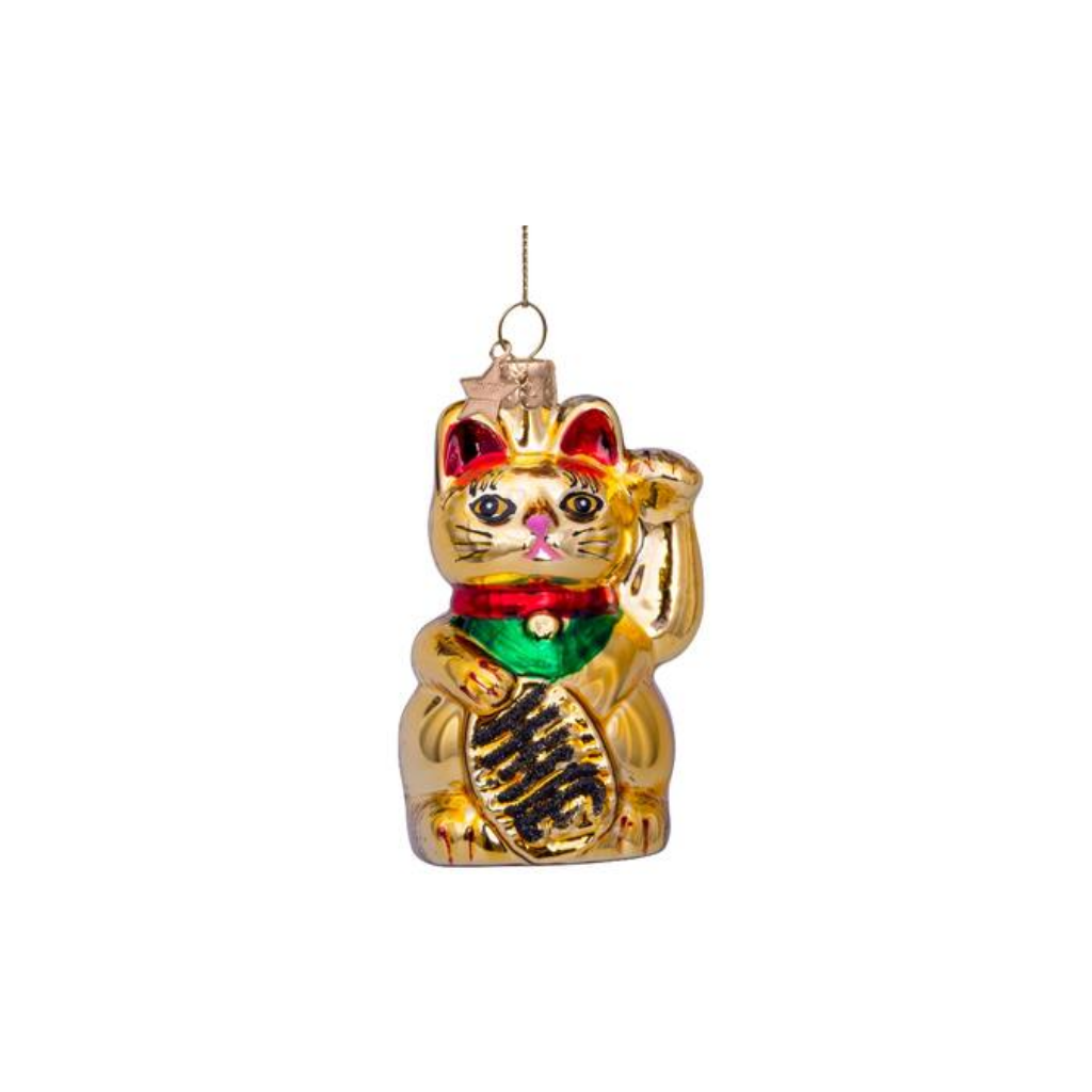 Vondels Kersthanger gouden lucky cat 9 cm