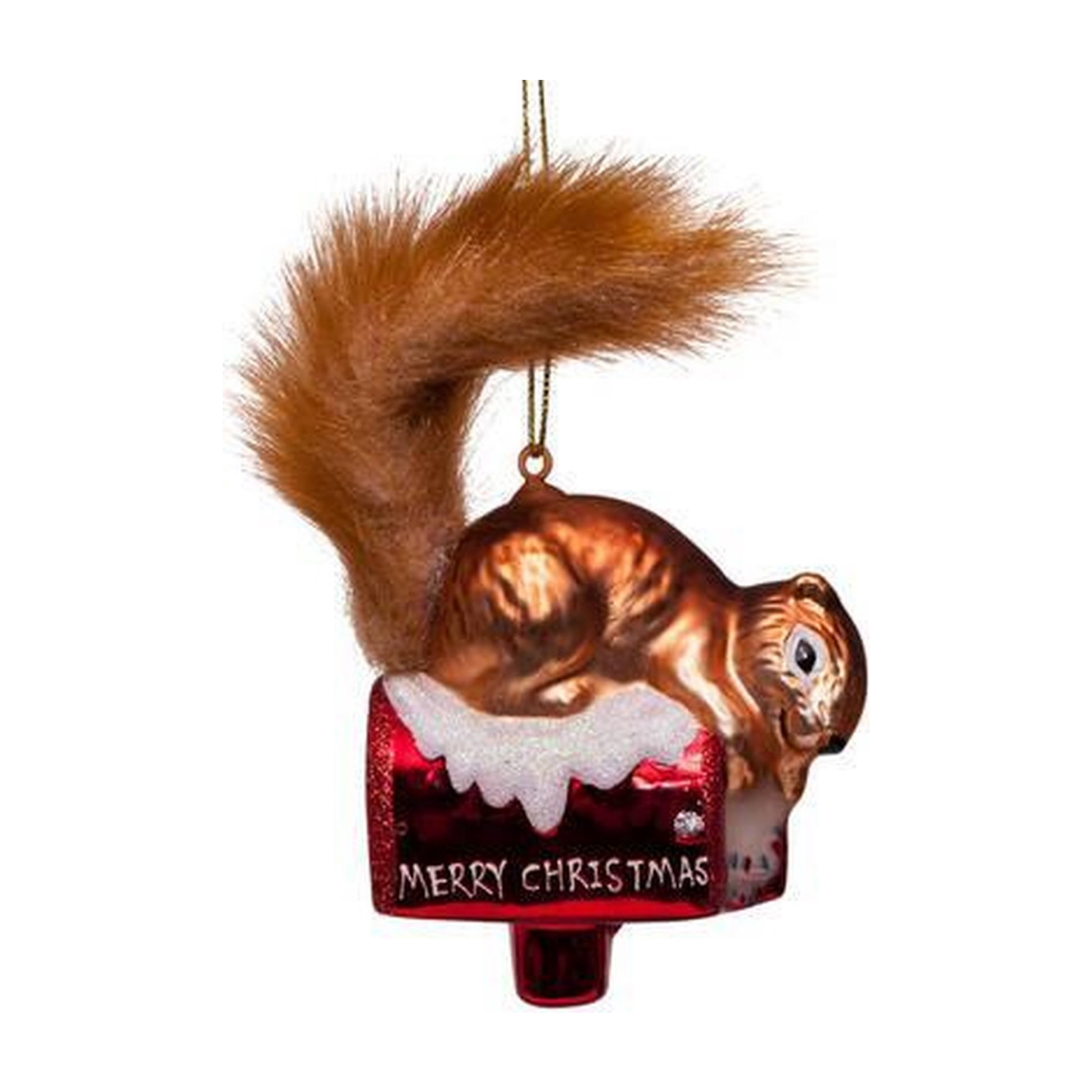 Vondels Kersthanger bruine eekhoorn op brievenbus 12 cm