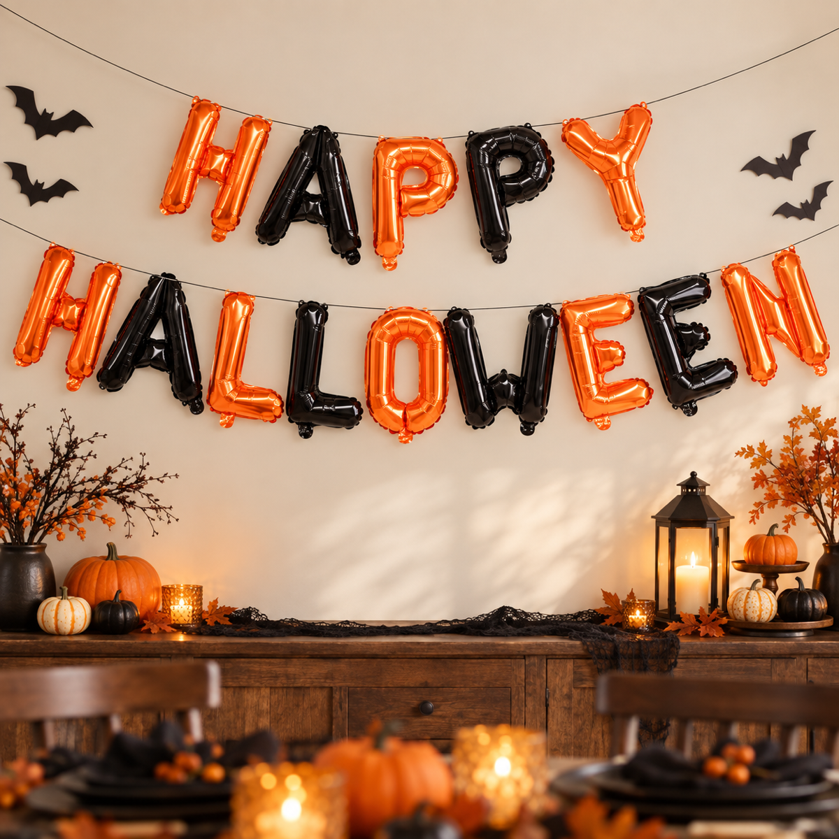 De Bosrand Folieballonslinger Happy Halloween Oranje-Zwart 40 cm
