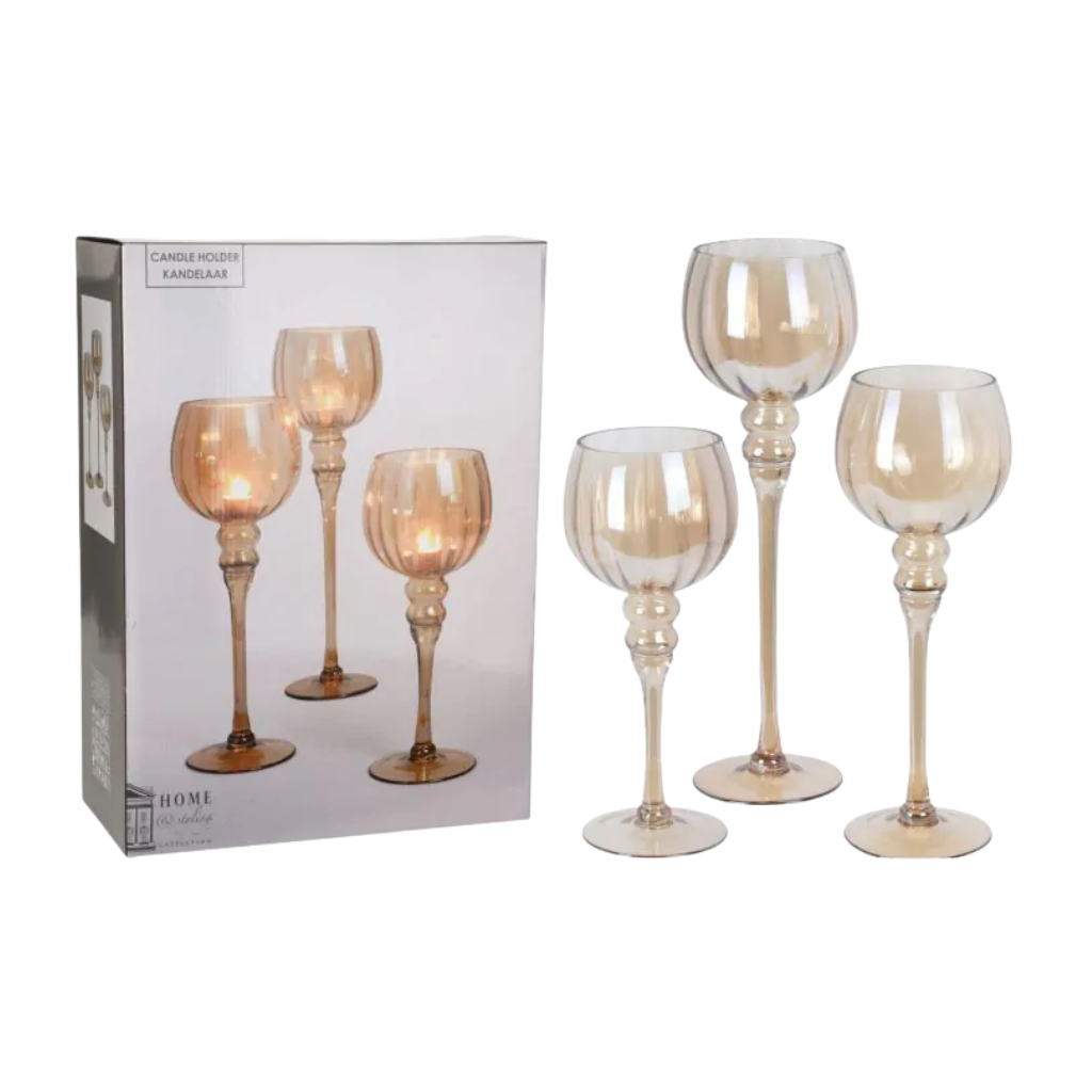 Home & Styling Kandelaar Set Glas Amber 3 Stuks 30-40 cm