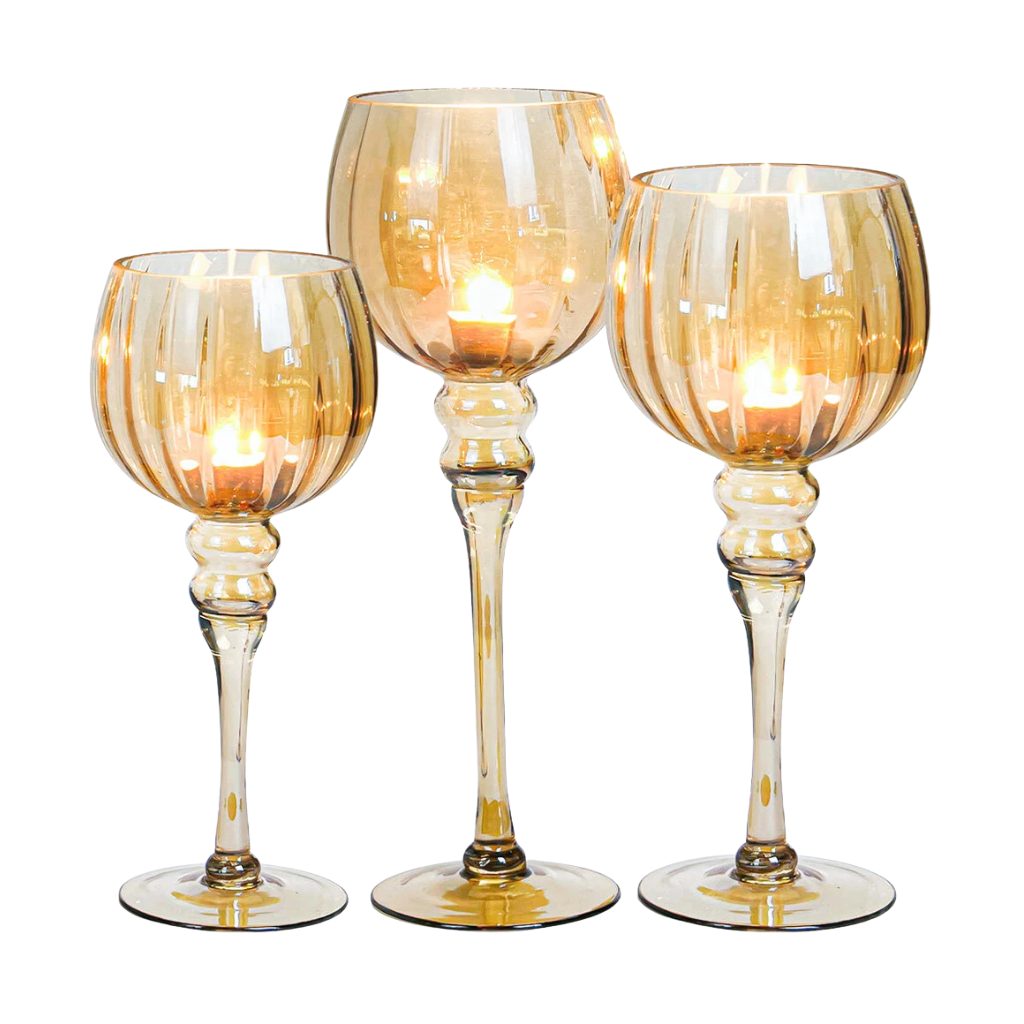 Home & Styling Kandelaar Set Glas Amber 3 Stuks 30-40 cm