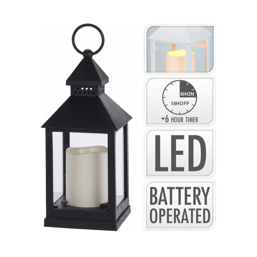 Lantaarn met LED kaars 23 cm