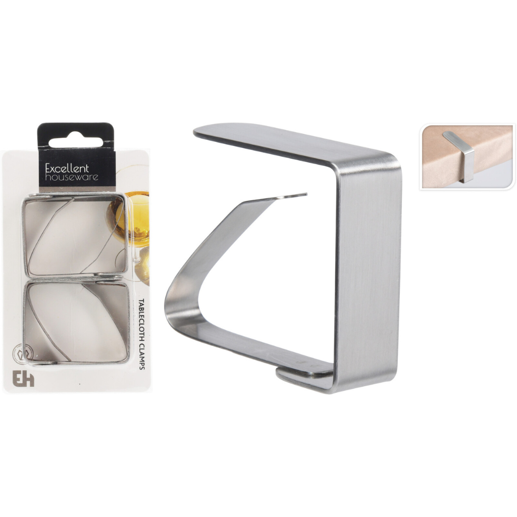 Homestyle Tafelkleed klemmen 4 stuks RVS zilver 5 x 4 cm