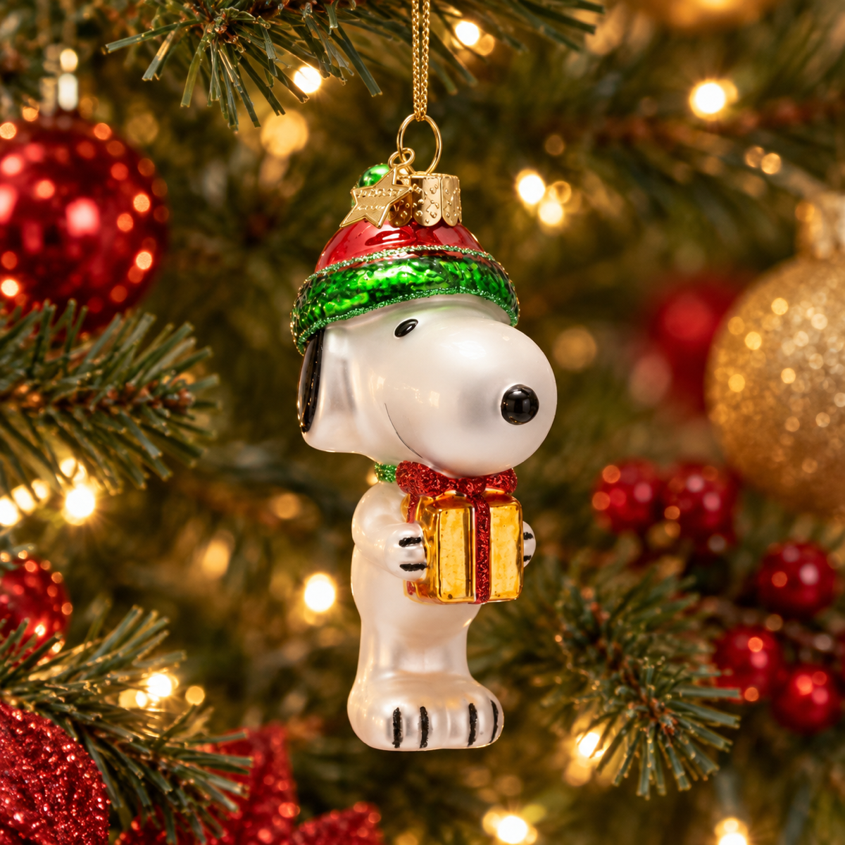 Vondels Kerstornament Snoopy met cadeau Wit 6.5 x 4 x 10.5 cm