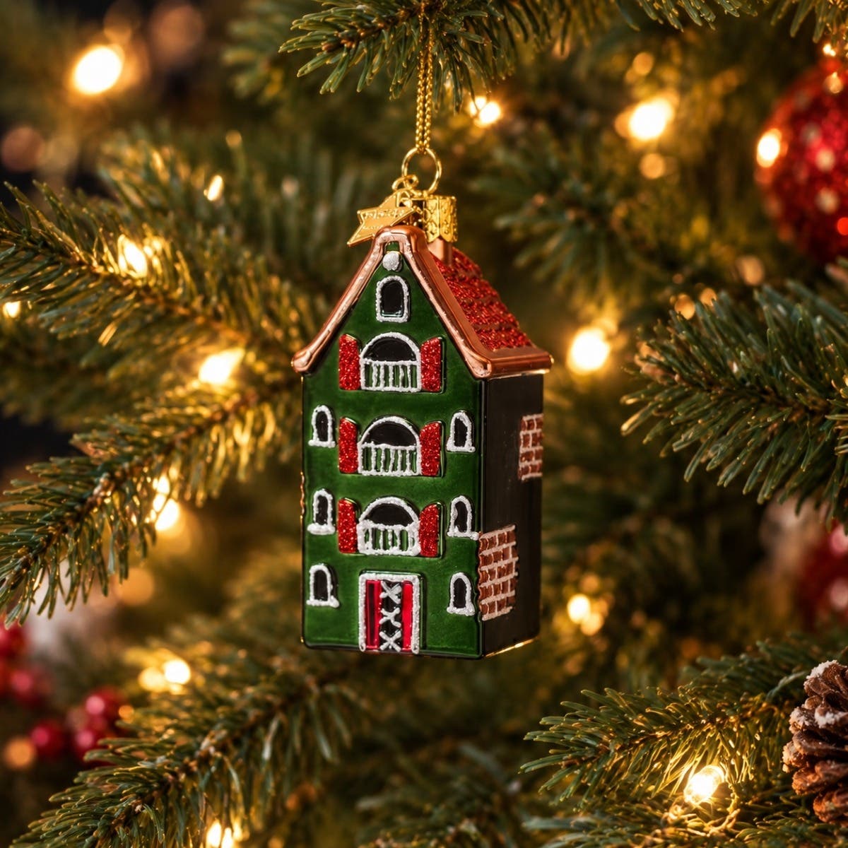 Vondels Kerstornament Amsterdam Grachtenpand Groen 9 cm