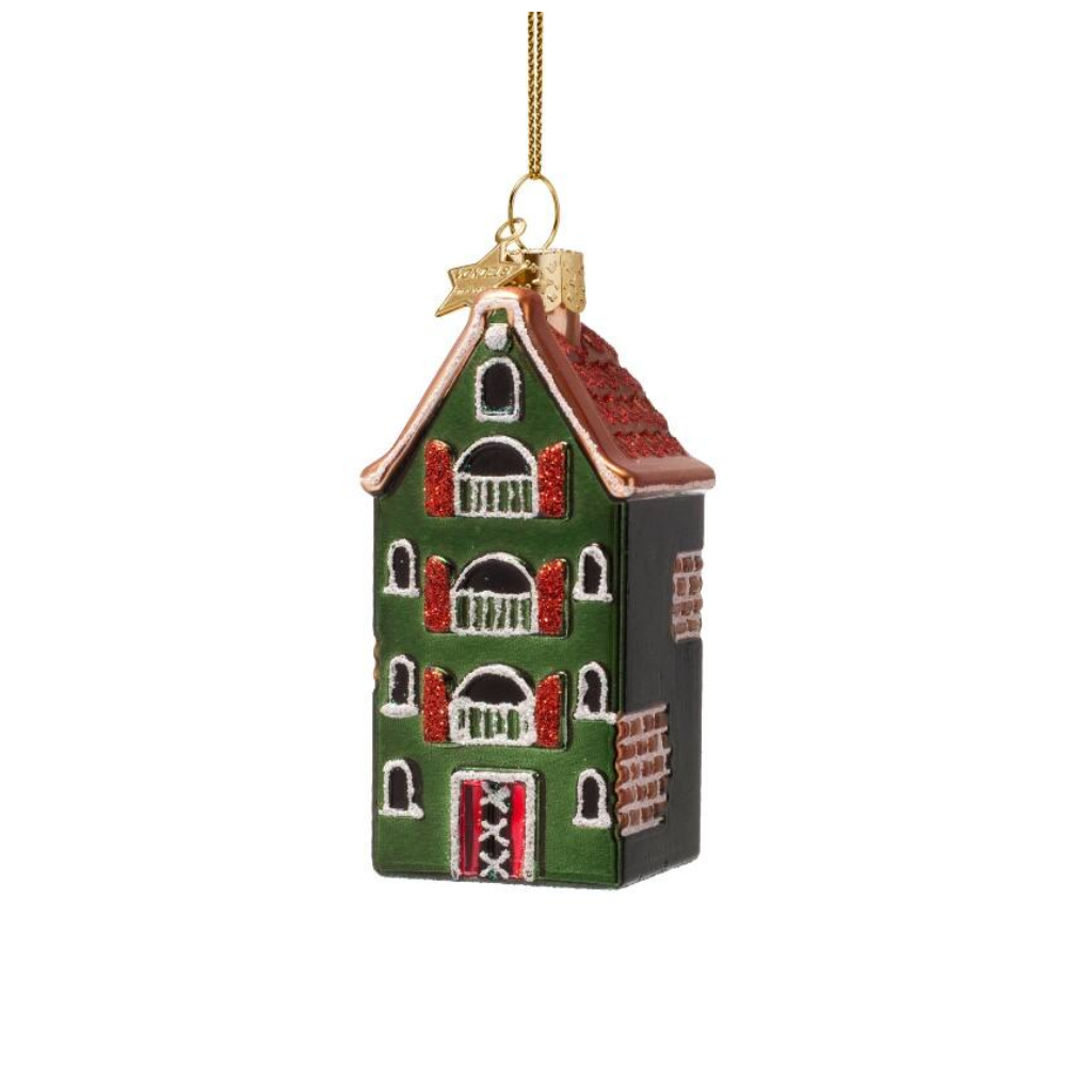 Vondels Kersthanger Amsterdam grachtenpand groen 9 cm