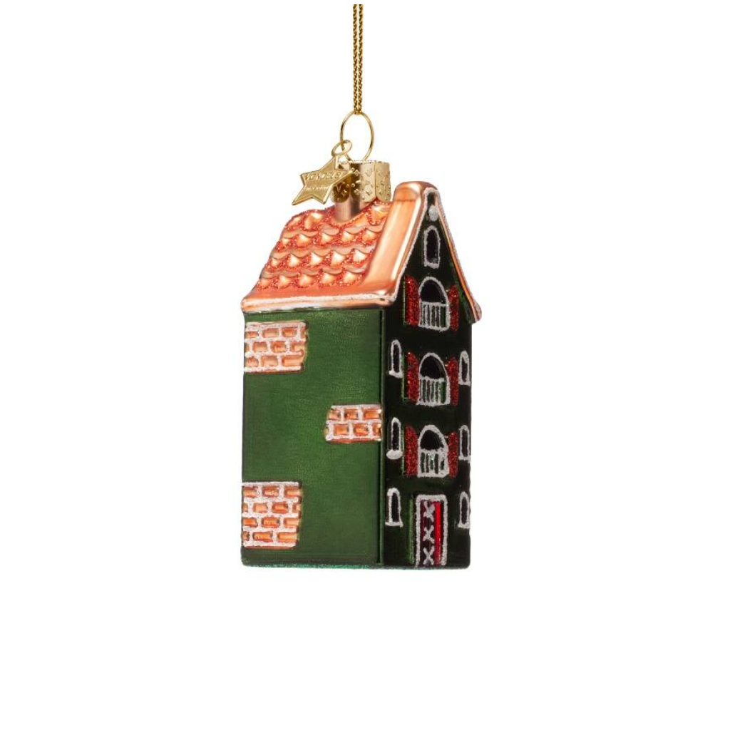 Vondels Kerstornament Amsterdam Grachtenpand Groen 9 cm