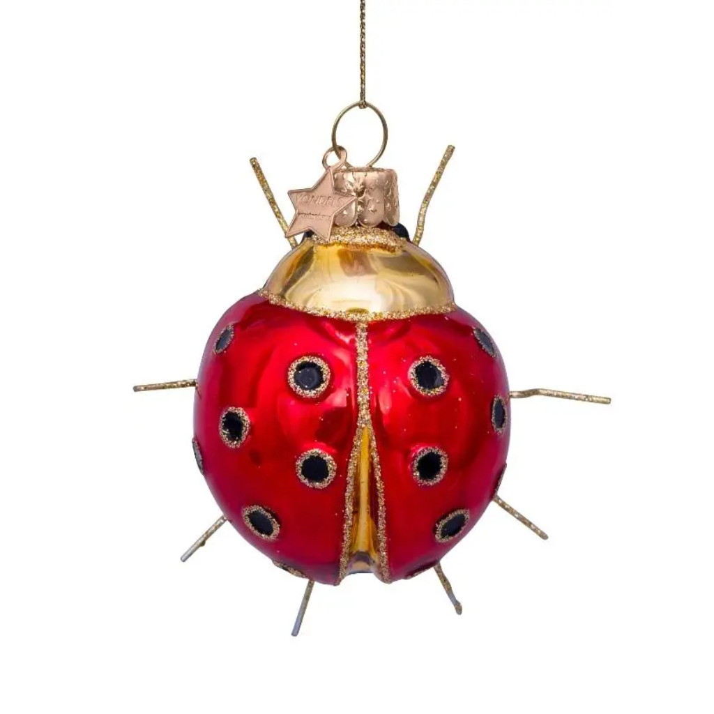 Vondels Kersthanger rood/gouden lieveheersbeestje 9 cm