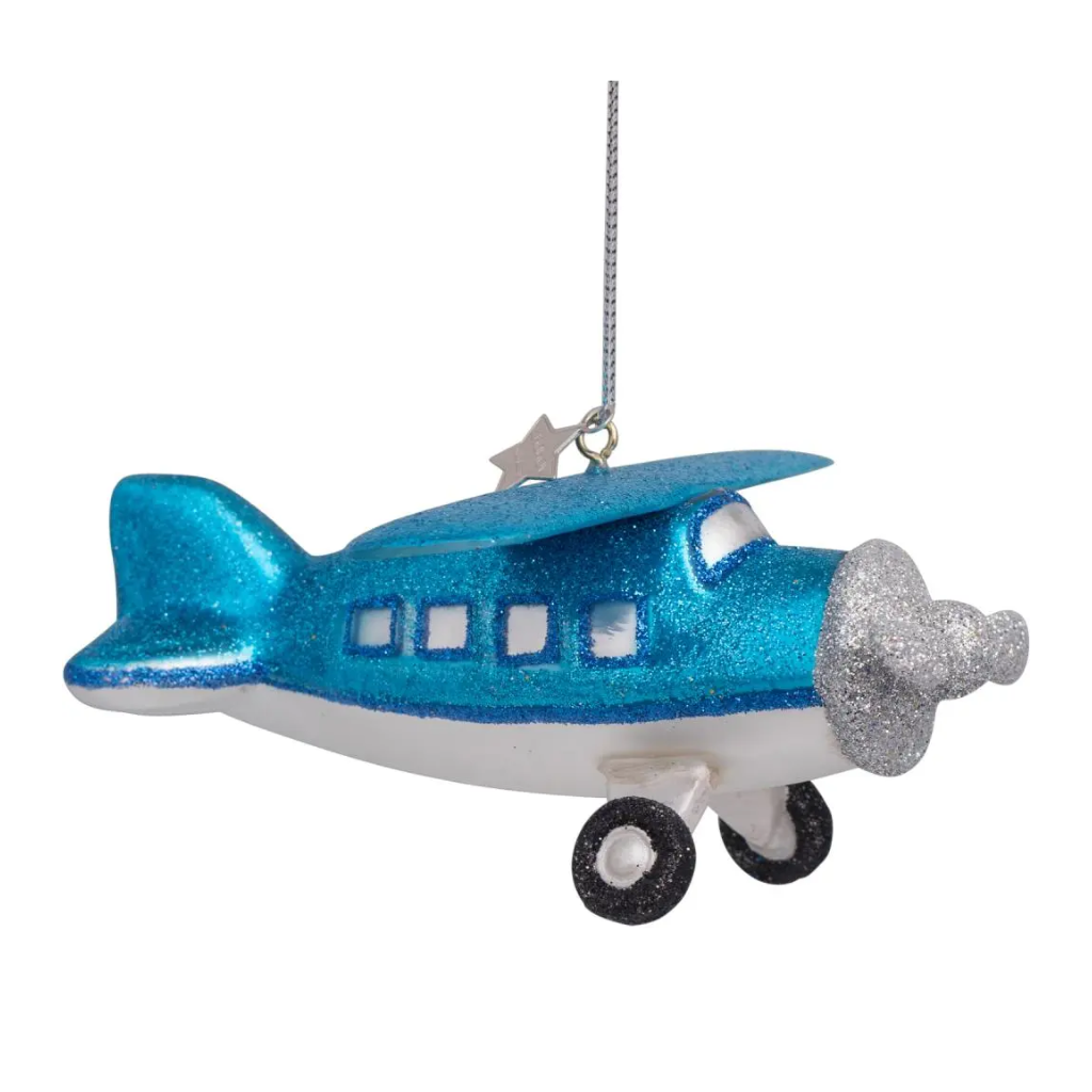 Vondels Kersthanger blauw vliegtuig 5 cm