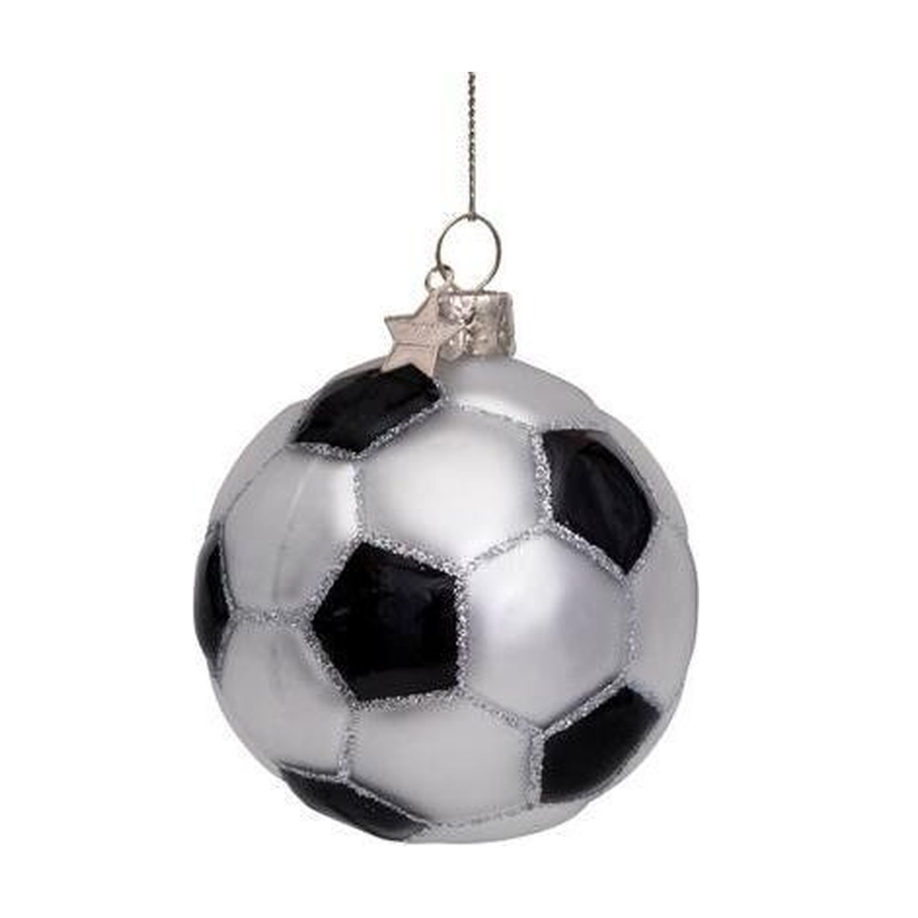 Vondels Kersthanger wit/zwarte glitter voetbal 7 cm