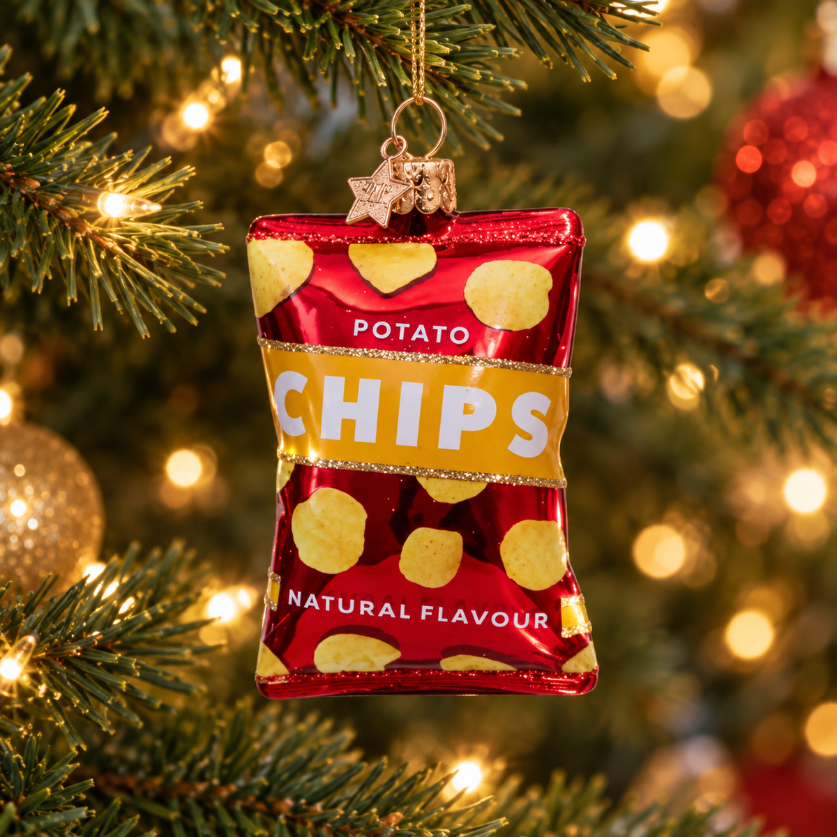 Vondels Kerstornament Naturel Chips Rood 9 cm