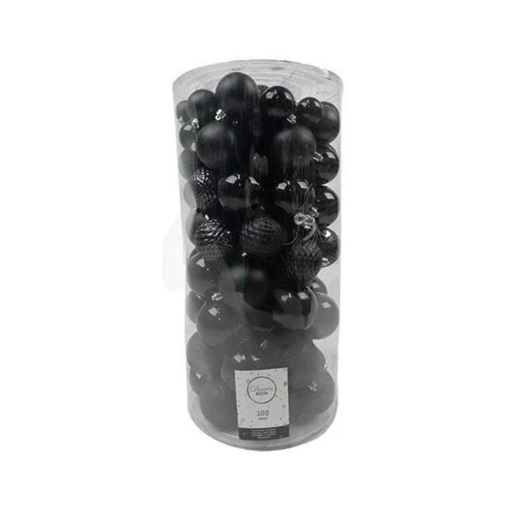 Kerstballen onbreekbaar tube 100 stuks black