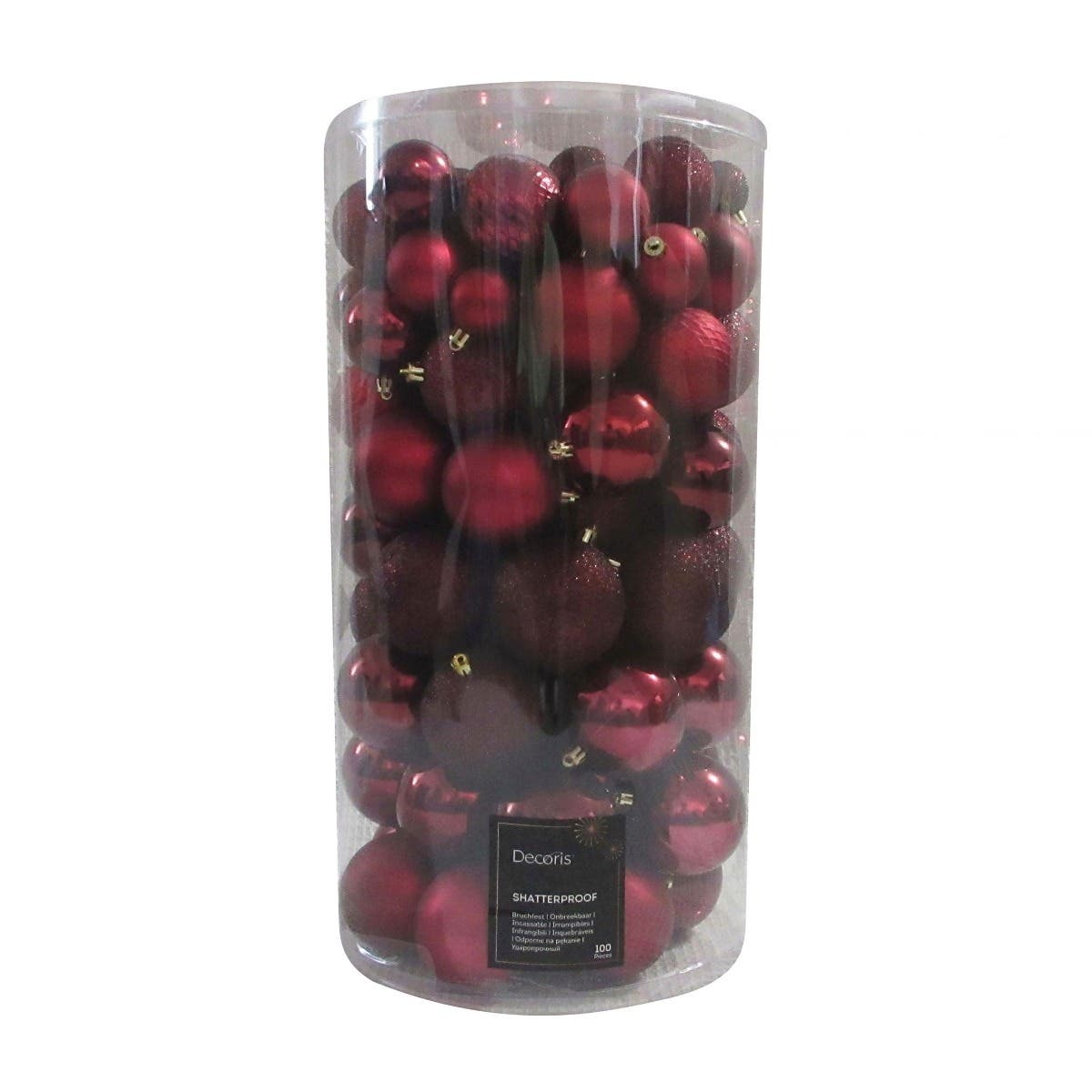 Kerstballen onbreekbaar tube 100 stuks oxblood