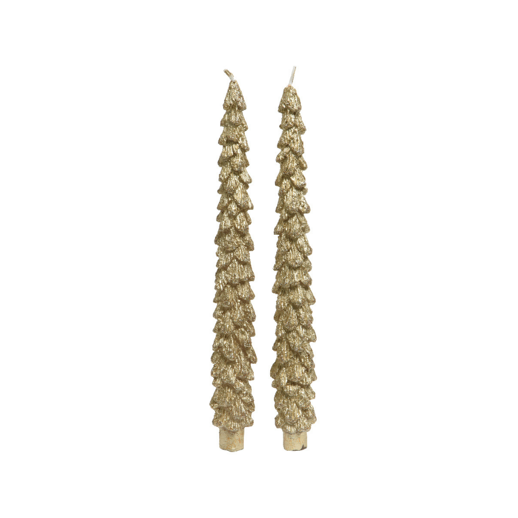 Decoris Dinerkaars paraffine kerstboom glitter goud 27 cm