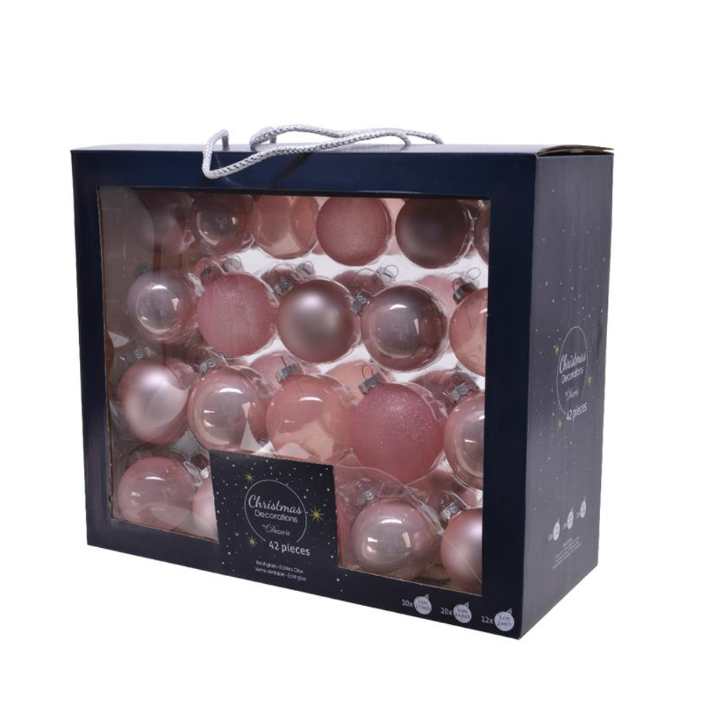Decoris Kerstballen Glas Blush Pink 42 stuks