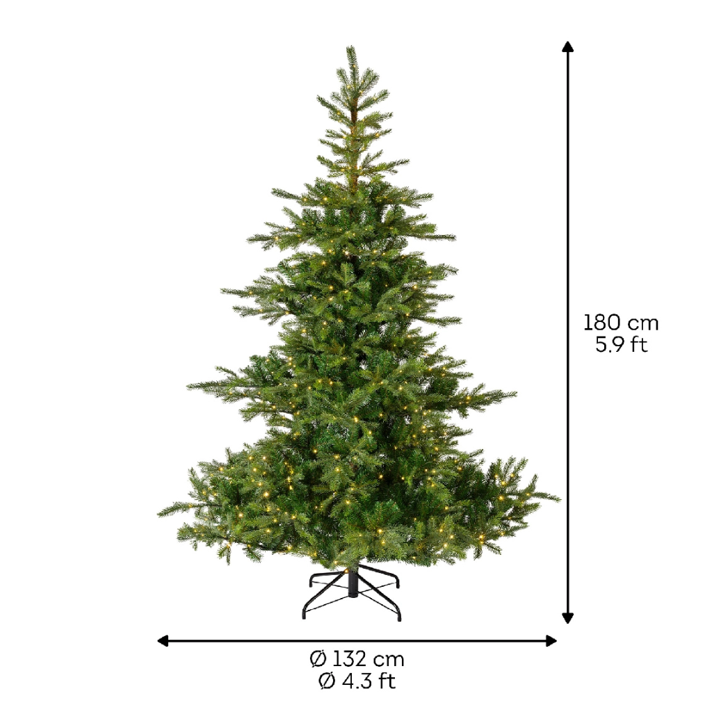 Everlands Kunstkerstboom Grandis Fir Groen met Verlichting 180 x 132 cm