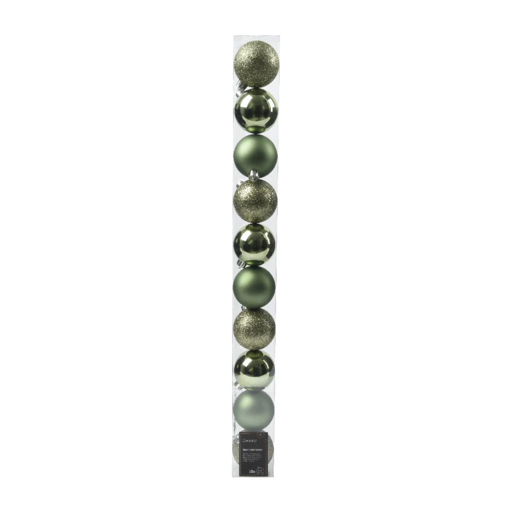 Decoris Kunststof kerstballen mix rosemary green 10 stuks