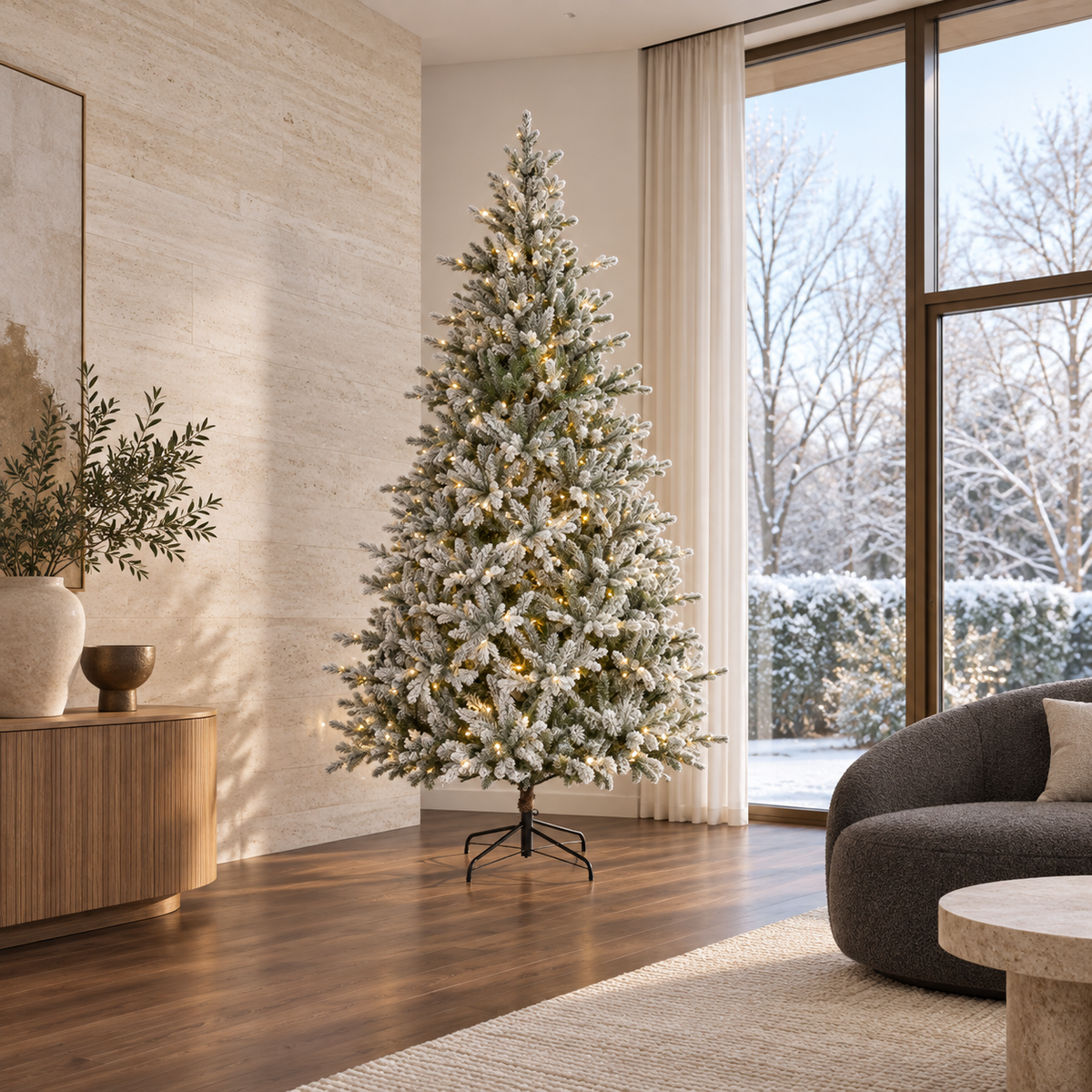 Everlands Kunstkerstboom Allison Wit met Sneeuw en Verlichting 240 x 152 cm