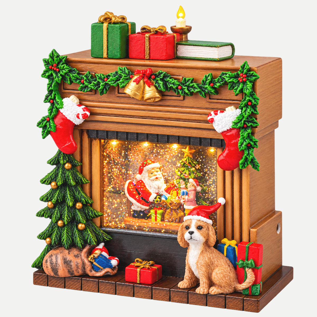 Lumineo Verlicht Kerstfiguur Waterspinner Openhaard Bruin Warm Wit 1 Lampje 19.5 x 9.3 x 23 cm
