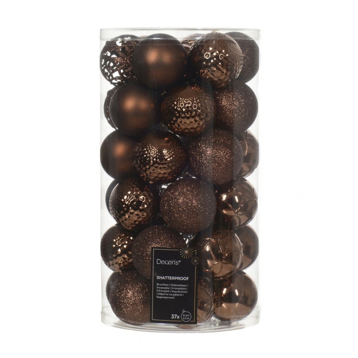 Kerstballen onbreekbaar tube 37 stuks espresso