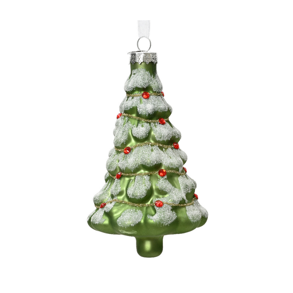 Decoris Kerstornament Boom glas groen-wit 12 cm