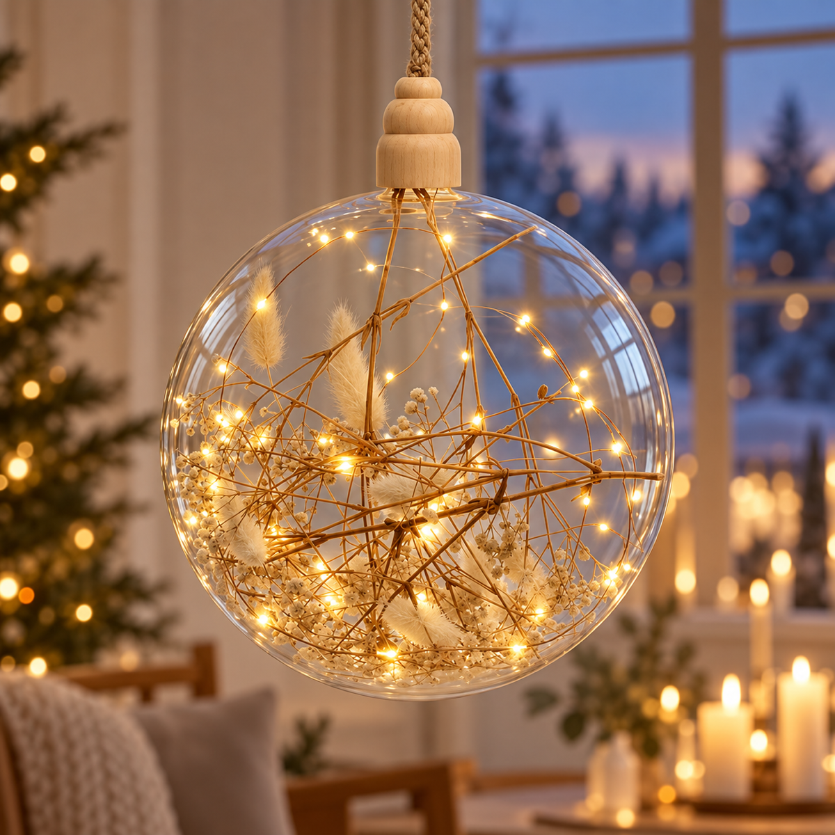 Lumineo Verlicht Kerstfiguur Kerstbal Micro Glas Warm Wit 60 Lampjes 25 cm