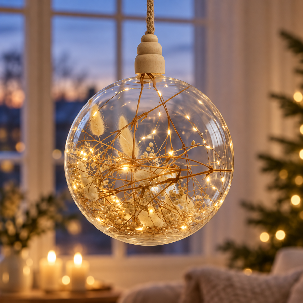 Lumineo Verlicht Kerstfiguur Kerstbal Micro Glas Warm Wit 40 Lampjes 20 cm