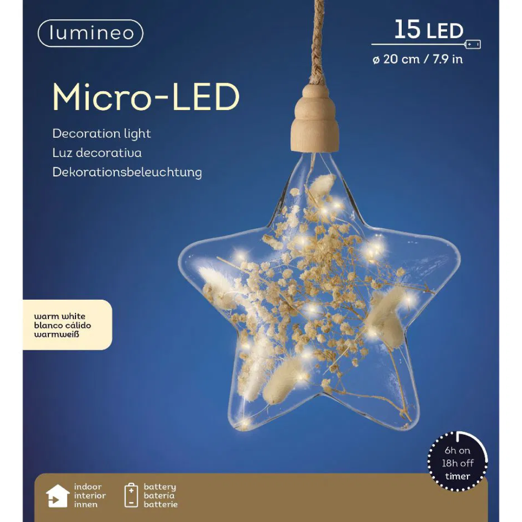 Micro LED ster touw klassiek warm 20 cm