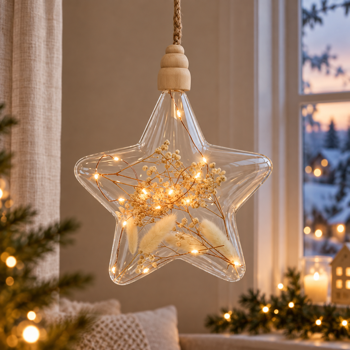 Lumineo Verlicht Kerstfiguur Micro Ster Touw Klassiek Warm 15 Lampjes 20 cm