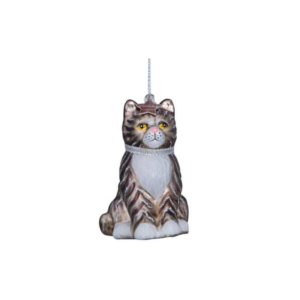 Vondels Kersthanger wit/grijze kat 7.5 cm