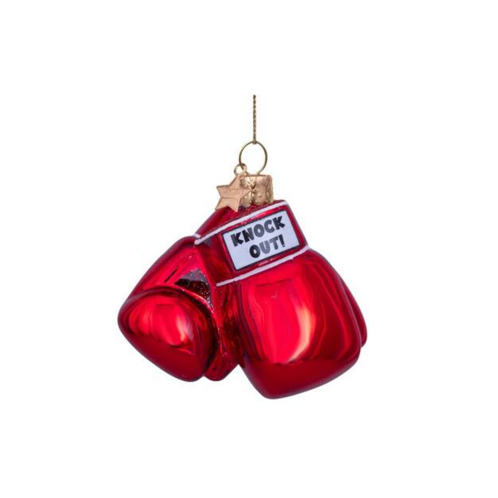 Vondels Kersthanger rode glanzende bokshandschoenen 8.5 cm