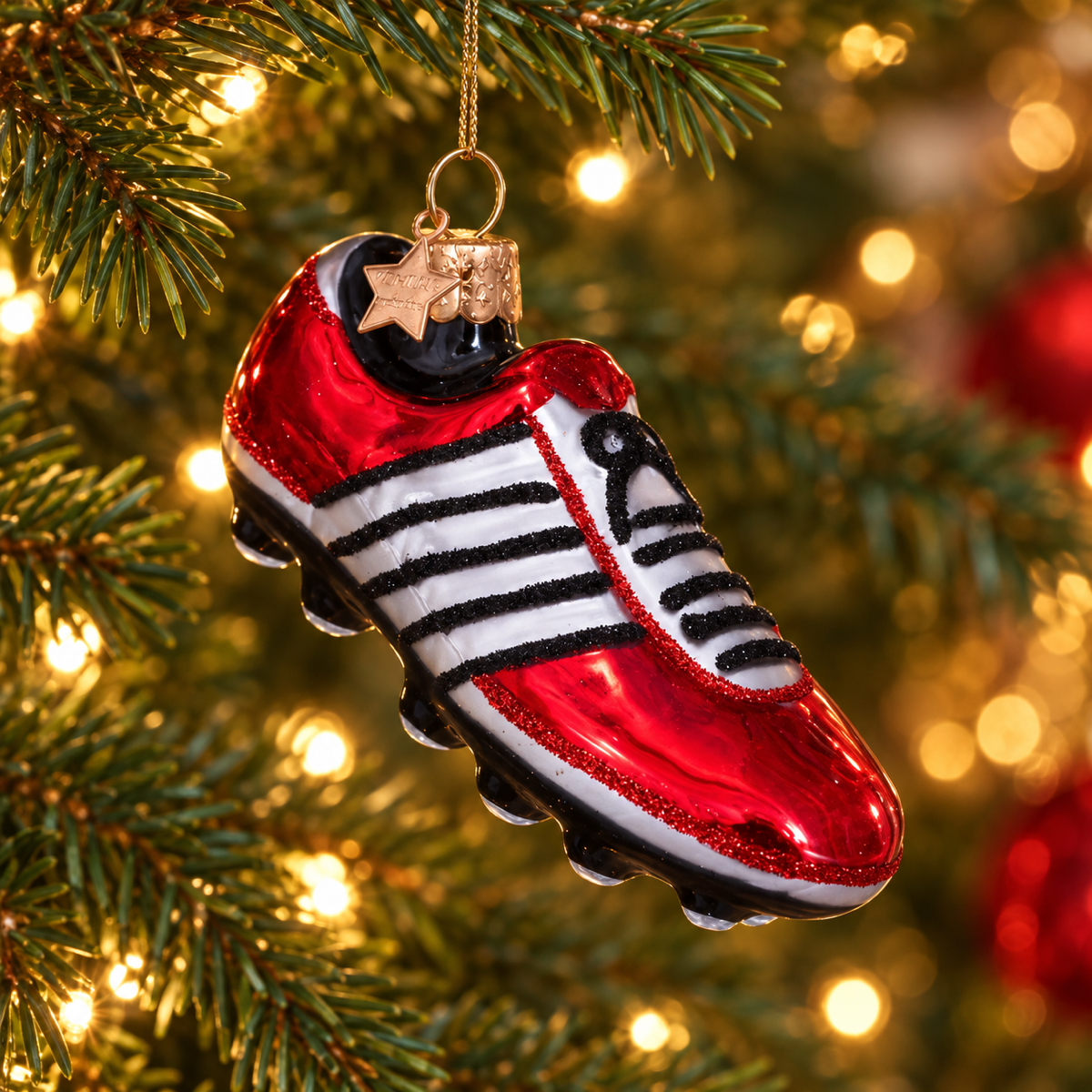 Vondels Kerstornament Mat Rode Voetbalschoen Rood 5 cm