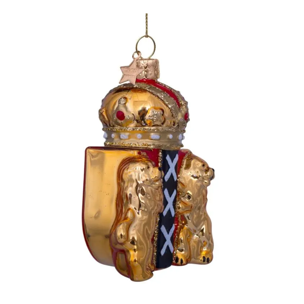 Vondels Kersthanger gouden schild van Amsterdam 9.5 cm