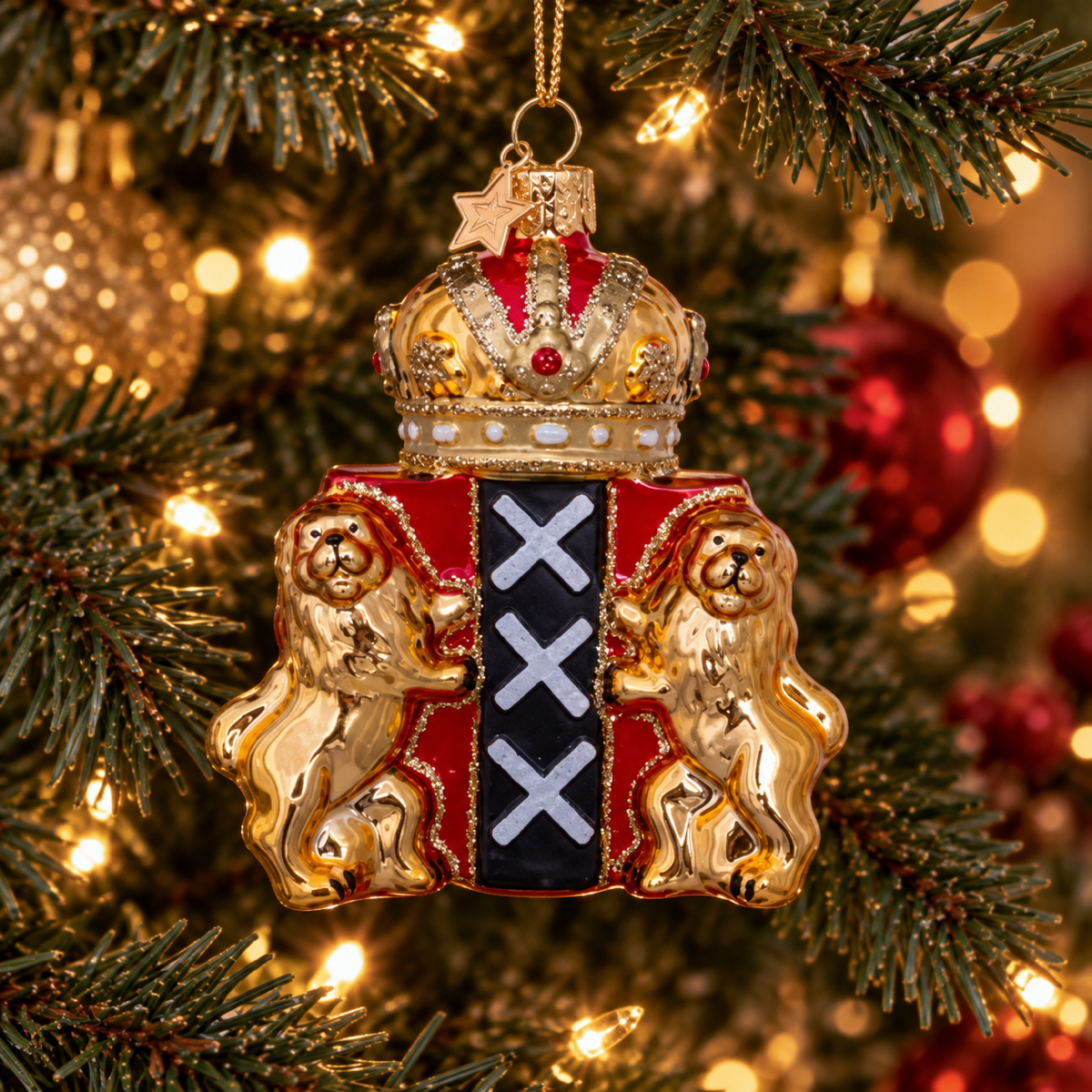 Vondels Kerstornament Gouden Schild van Amsterdam Goud 9.5 cm