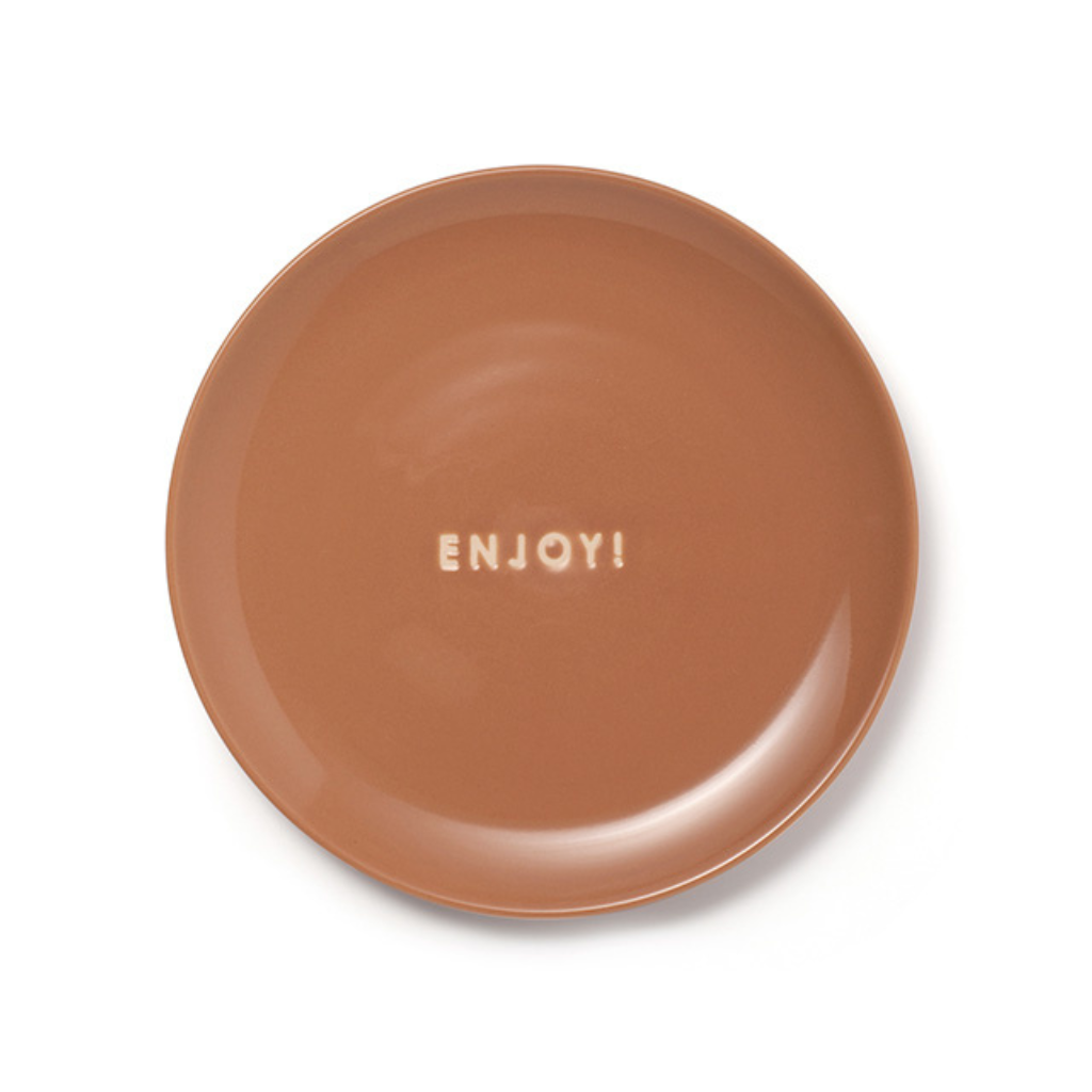 Vondels Ceramic cake plate enjoy! terracotta ø16 cm