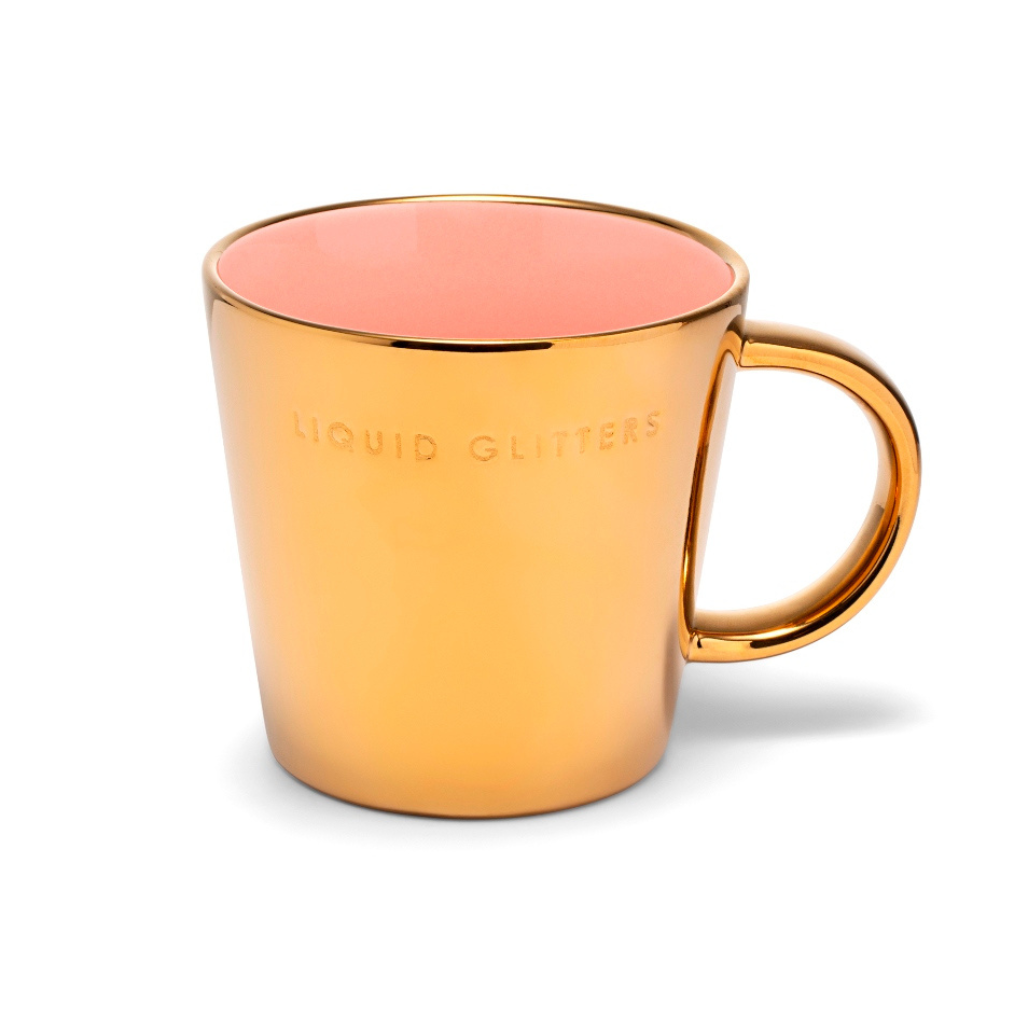 Vondels Ceramic tea cup liquid glitters gold pink 350 ml