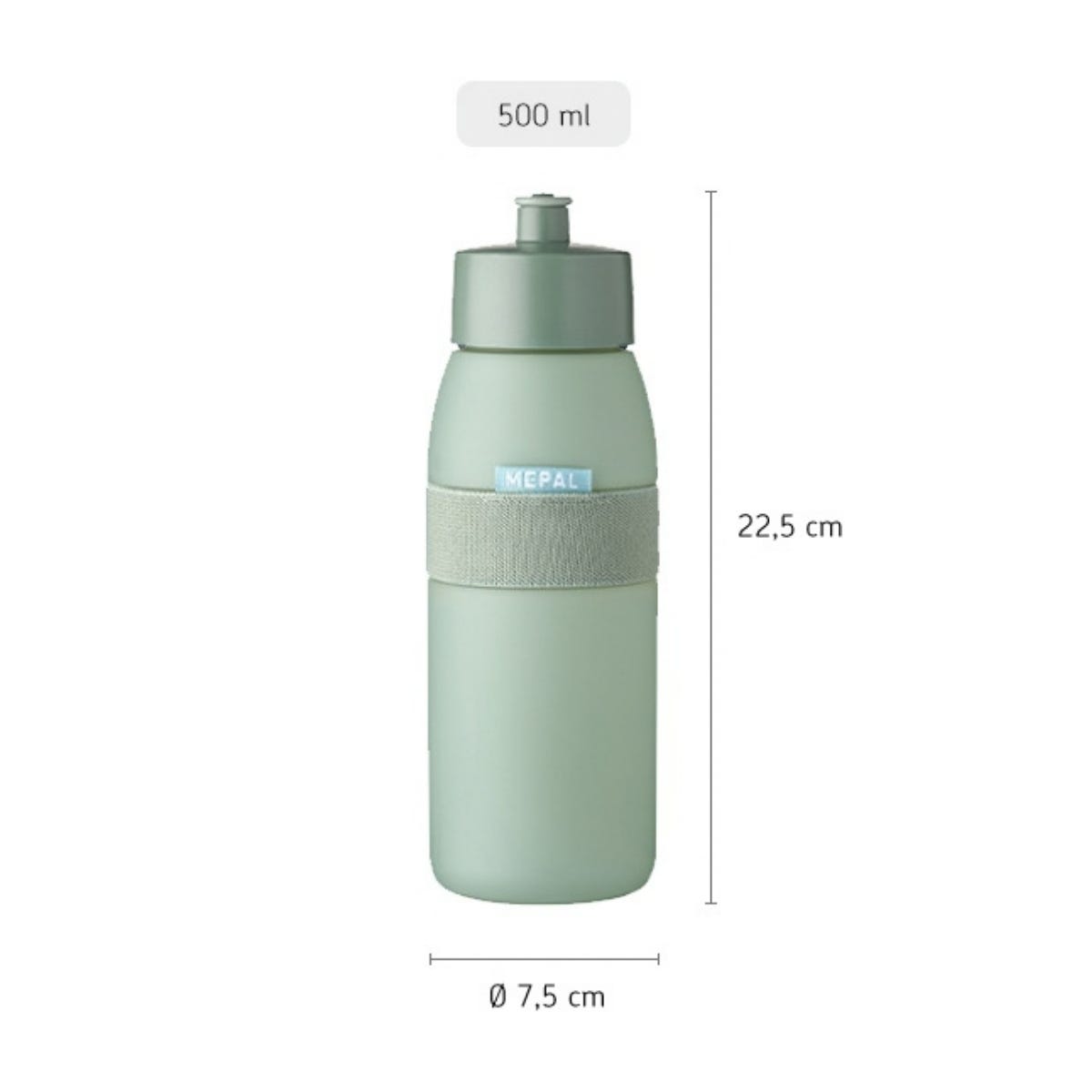 Mepal Bidon Ellipse 500 ml - Nordic Sage - 7,5 x 7,5 x 22,5 cm