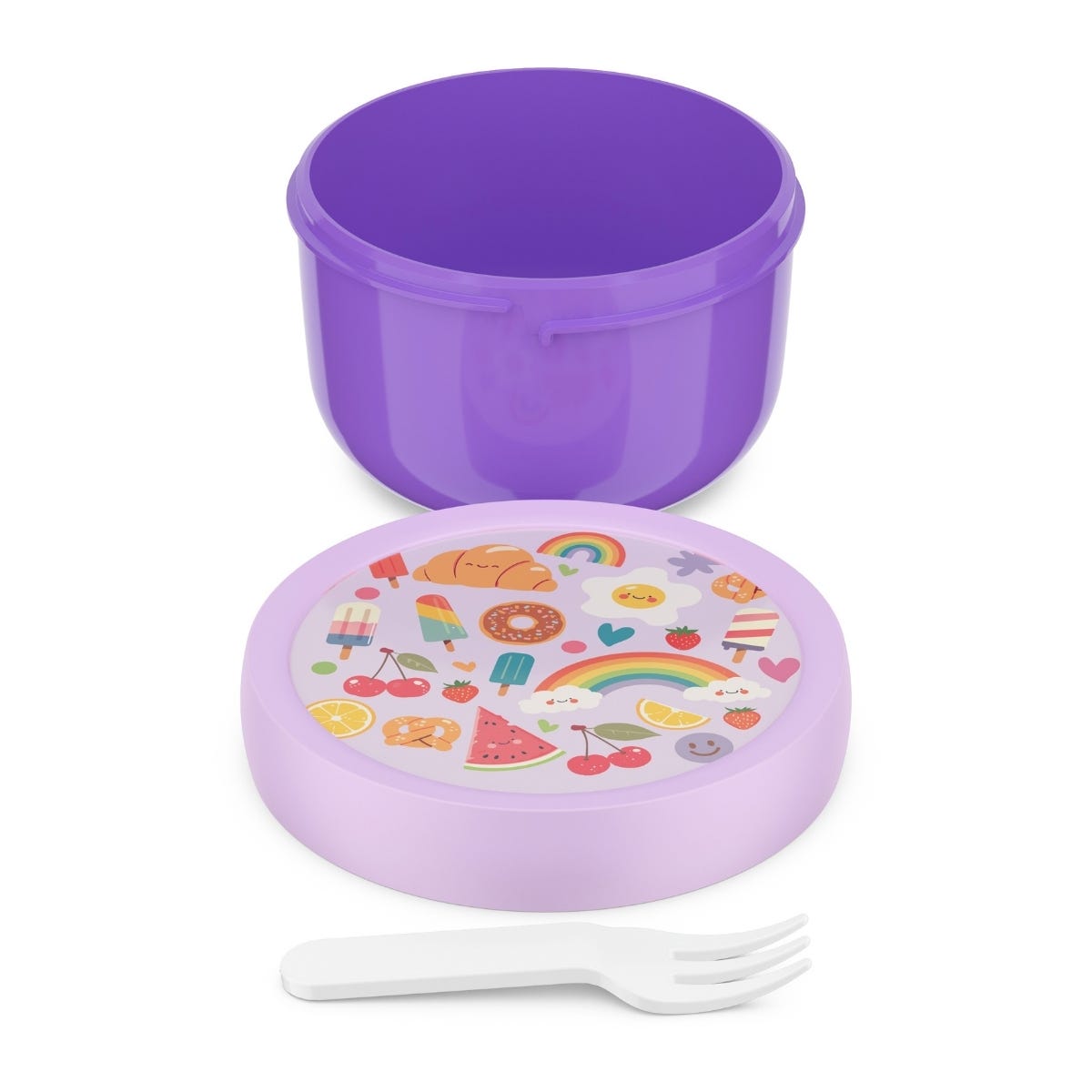 Mepal Fruitbox met Vorkje Campus Food Fest 300 ml - Paars - 10,4 x 10,4 x 6,7 cm